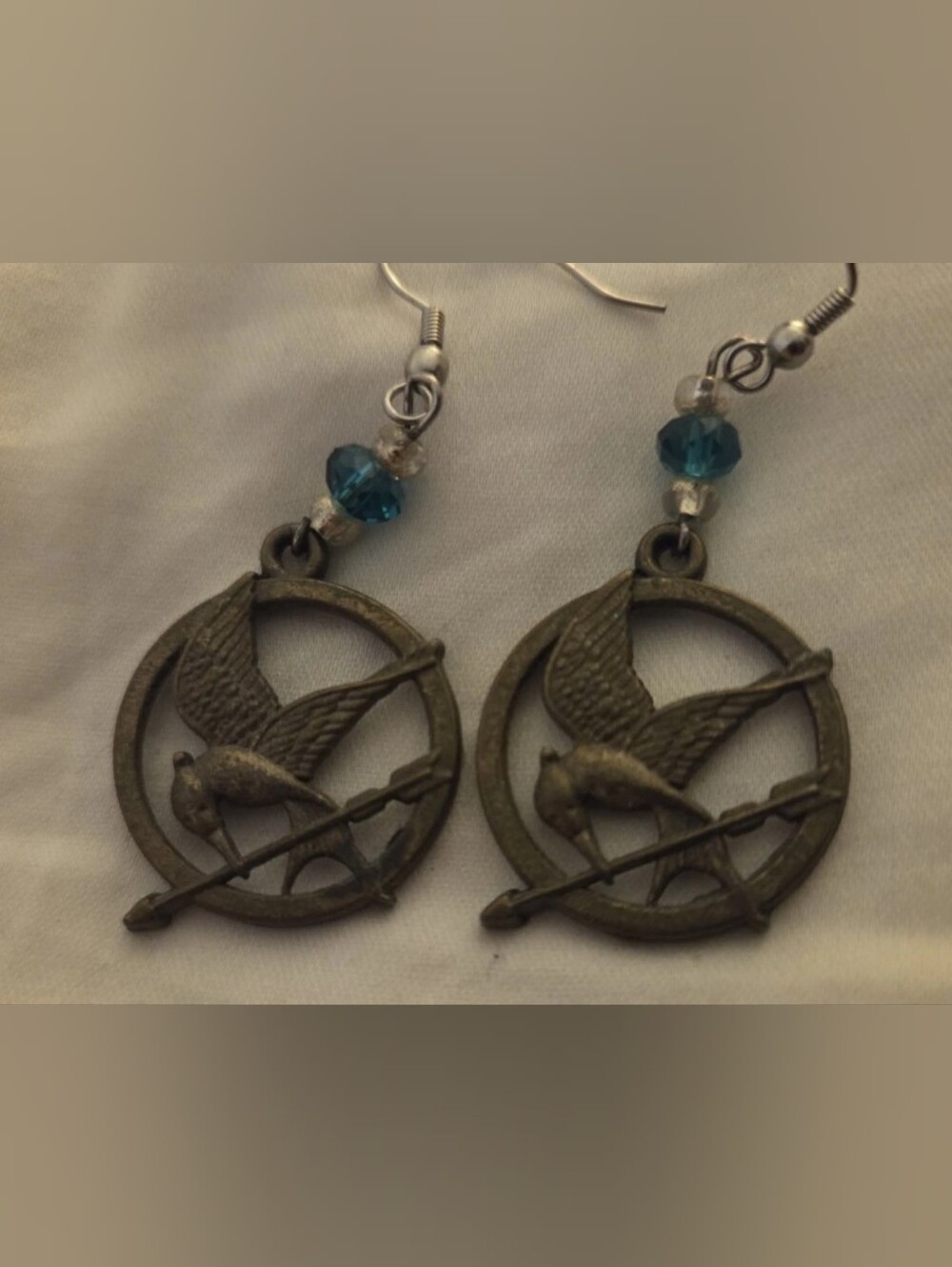 The Hunger Games Mockingjay Earrings with Blue Beads